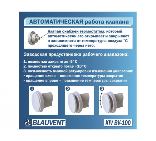 Автоматический клапан BLAUVENT KIV BV-100, приточный клапан воздуха с термостатом