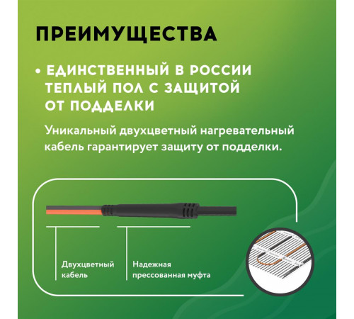 Нагревательный мат для теплого пола Русское тепло 12.0 м² 1920 Вт